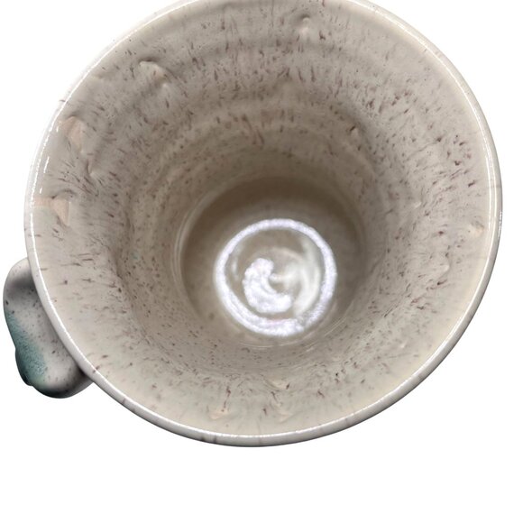 Art Pottery Vase Handmade Ceramic Speckled Tan Teal Green Gradient Glaze Signed - Picture 5 of 8